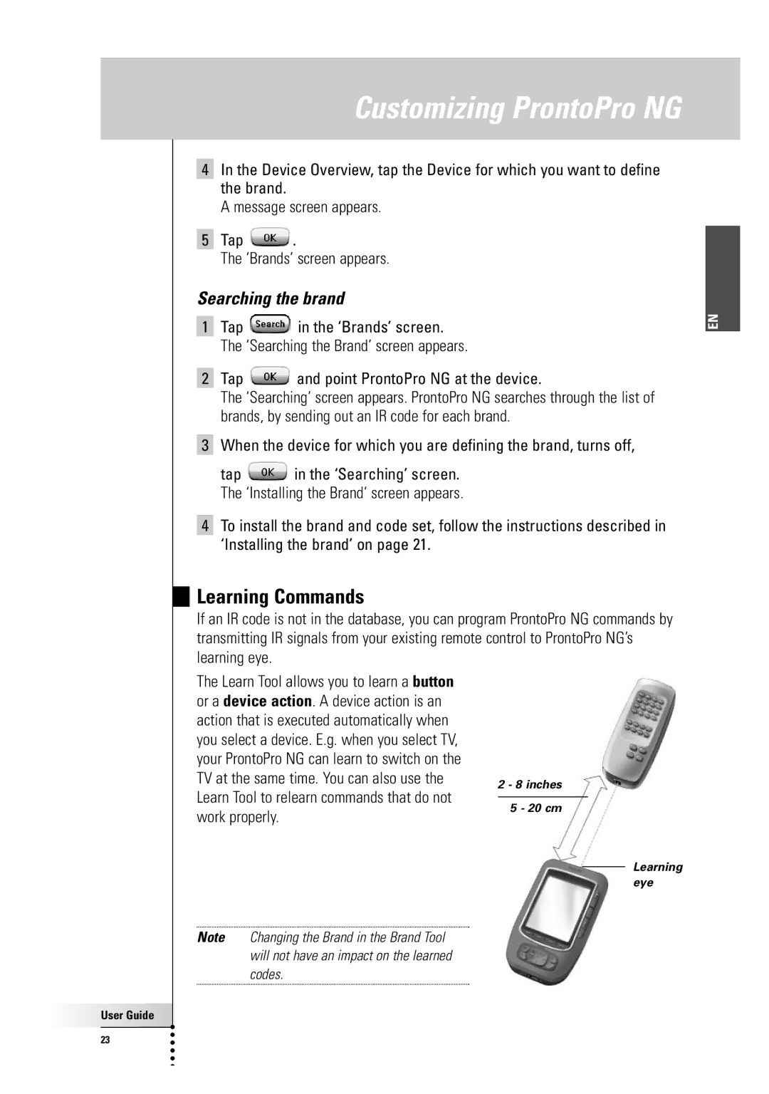 Philips TSU 7500 manual Learning Commands, Searching the brand 