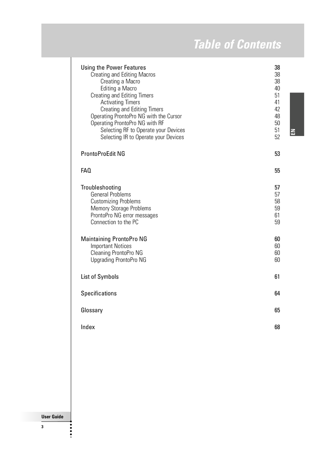 Philips TSU 7500 manual Table of Contents 