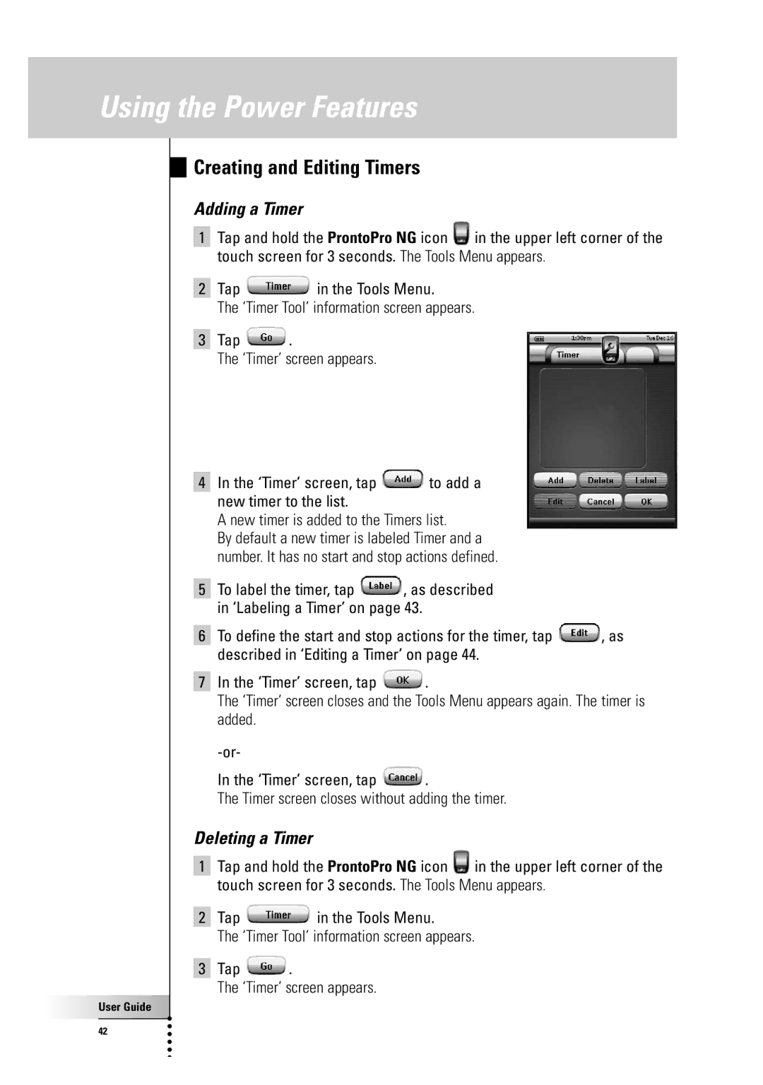 Philips TSU 7500 manual Creating and Editing Timers, Adding a Timer, Deleting a Timer 