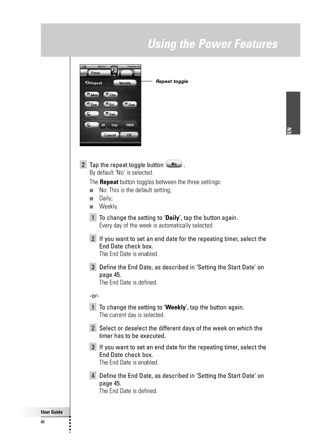 Philips TSU 7500 manual Repeat toggle 