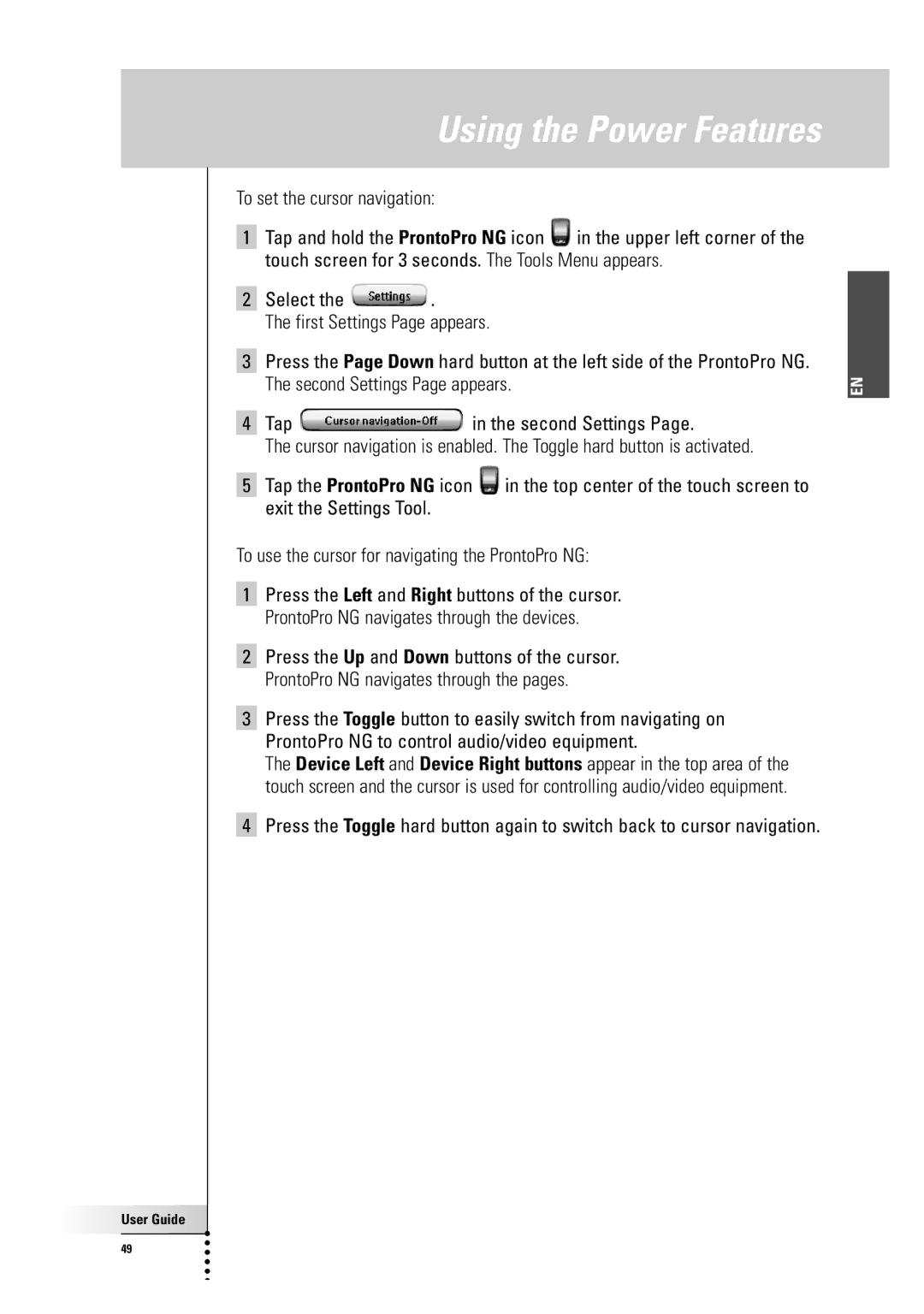 Philips TSU 7500 manual To set the cursor navigation 