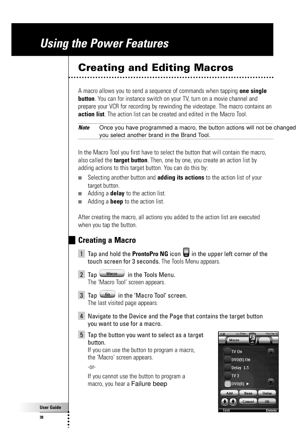 Philips TSU7500-SBC RU990 manual Using the Power Features, Creating and Editing Macros, Creating a Macro 