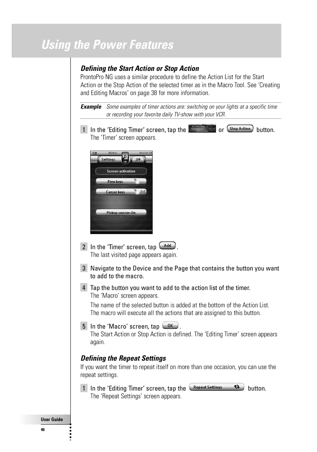 Philips TSU7500-SBC RU990 manual Defining the Start Action or Stop Action, Defining the Repeat Settings 