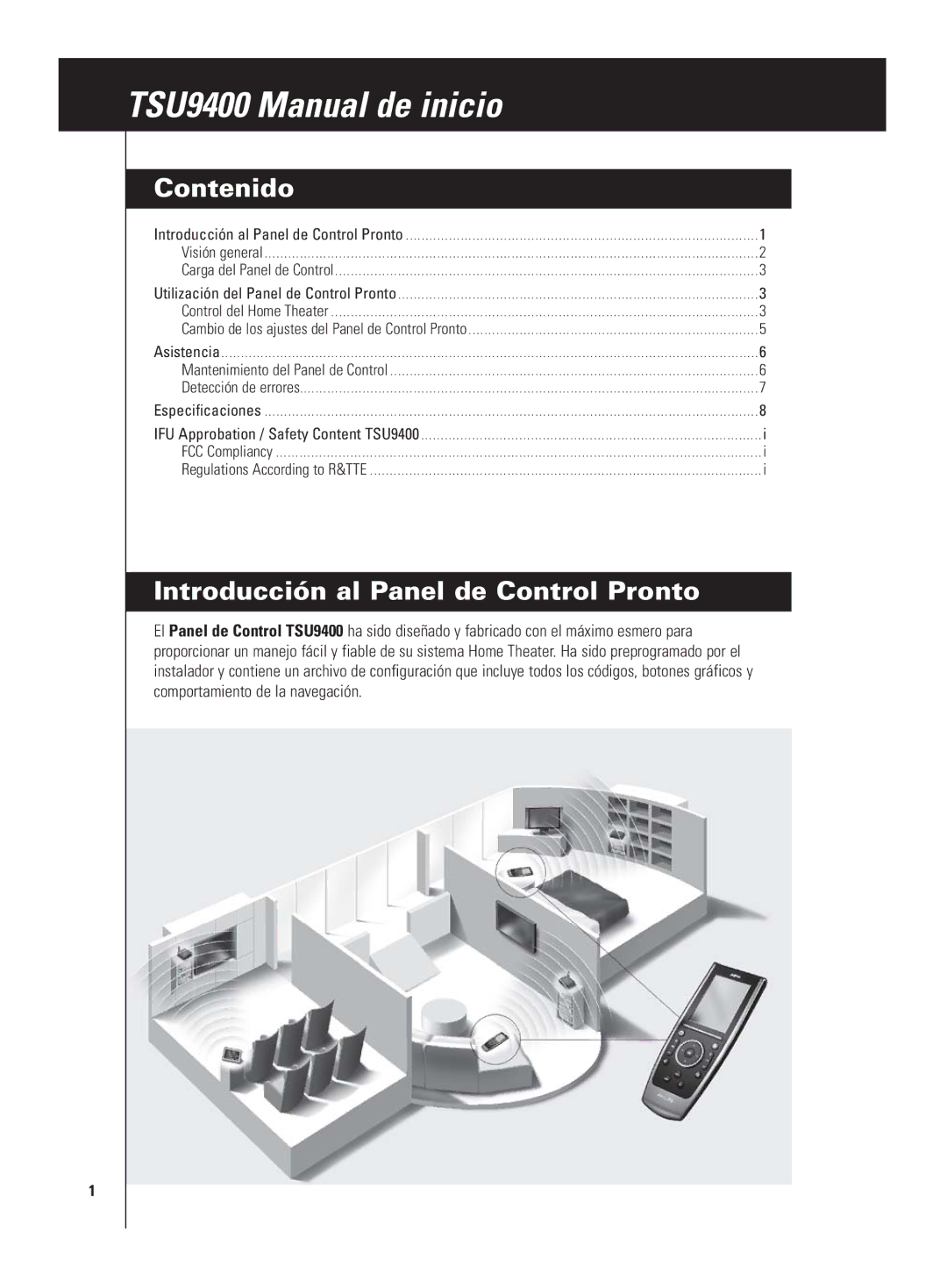 Philips TSU9400 manual Contenido, Introducción al Panel de Control Pronto 