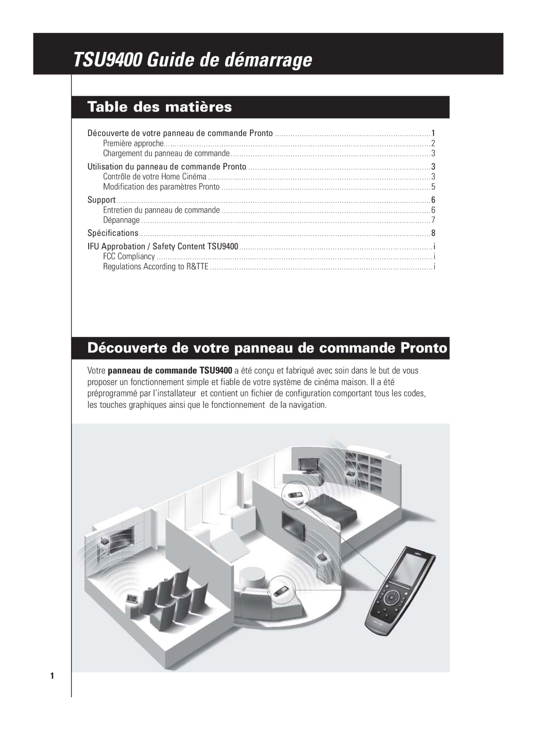 Philips TSU9400 manual Table des matières, Découverte de votre panneau de commande Pronto 