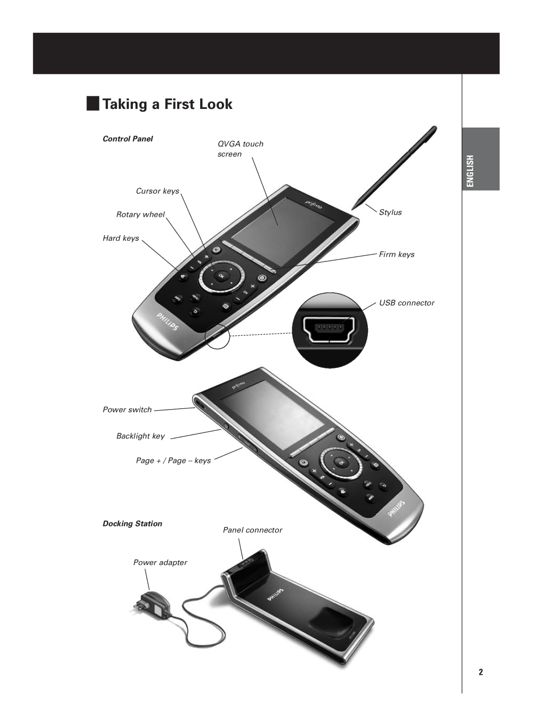 Philips TSU9400 manual Taking a First Look, Control Panel, Docking Station 