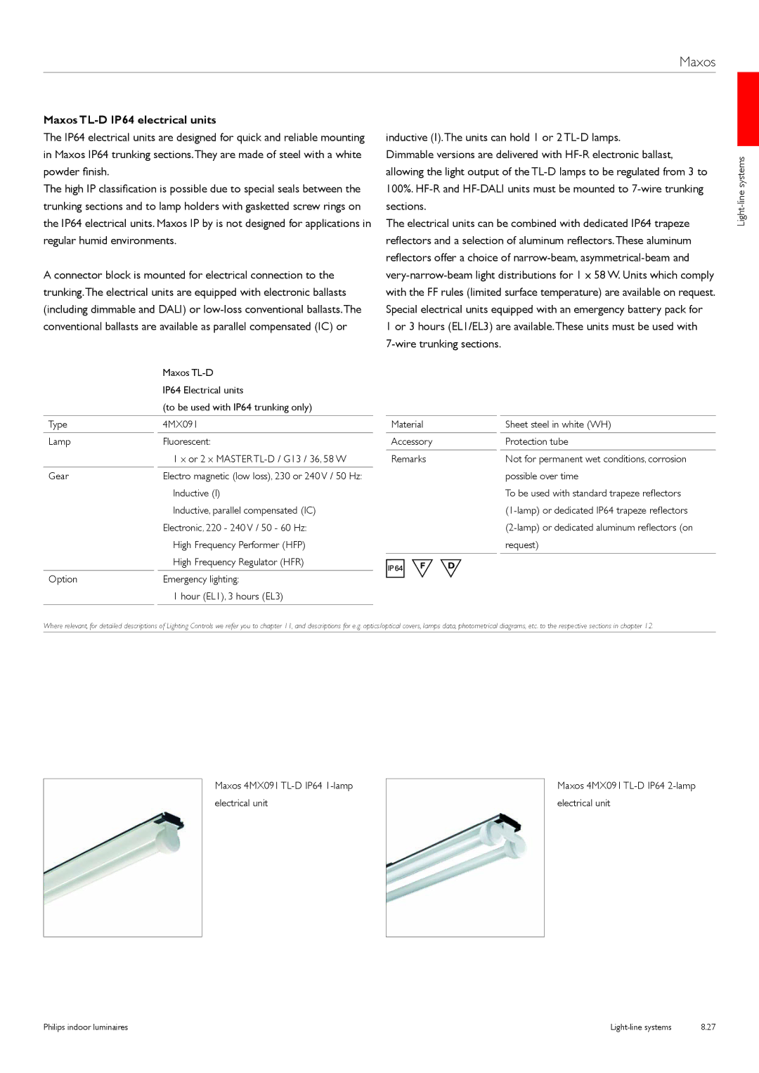 Philips TTX400 manual Maxos TL-D IP64 electrical units, Inductive, High Frequency Performer HFP 