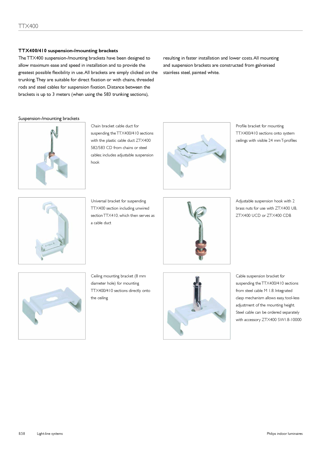 Philips manual TTX400/410 suspension-/mounting brackets, Suspension-/mounting brackets 