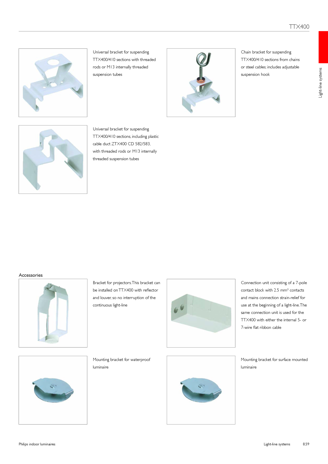 Philips TTX400 manual Mounting bracket for waterproof luminaire, Mounting bracket for surface mounted luminaire 