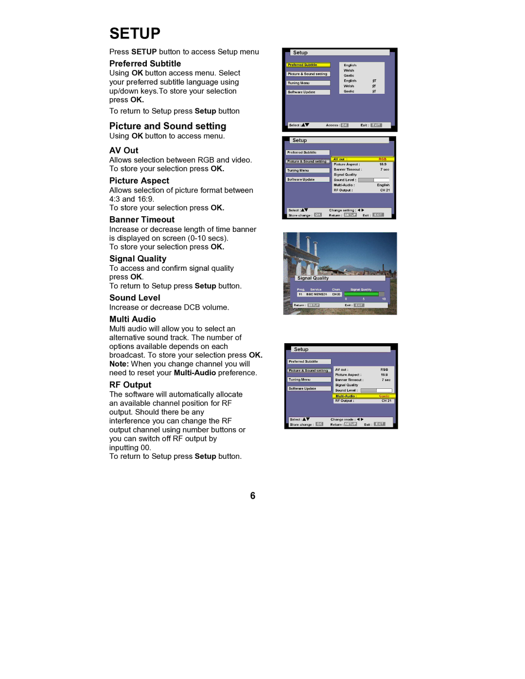 Philips TU-CT20 manual Picture and Sound setting 