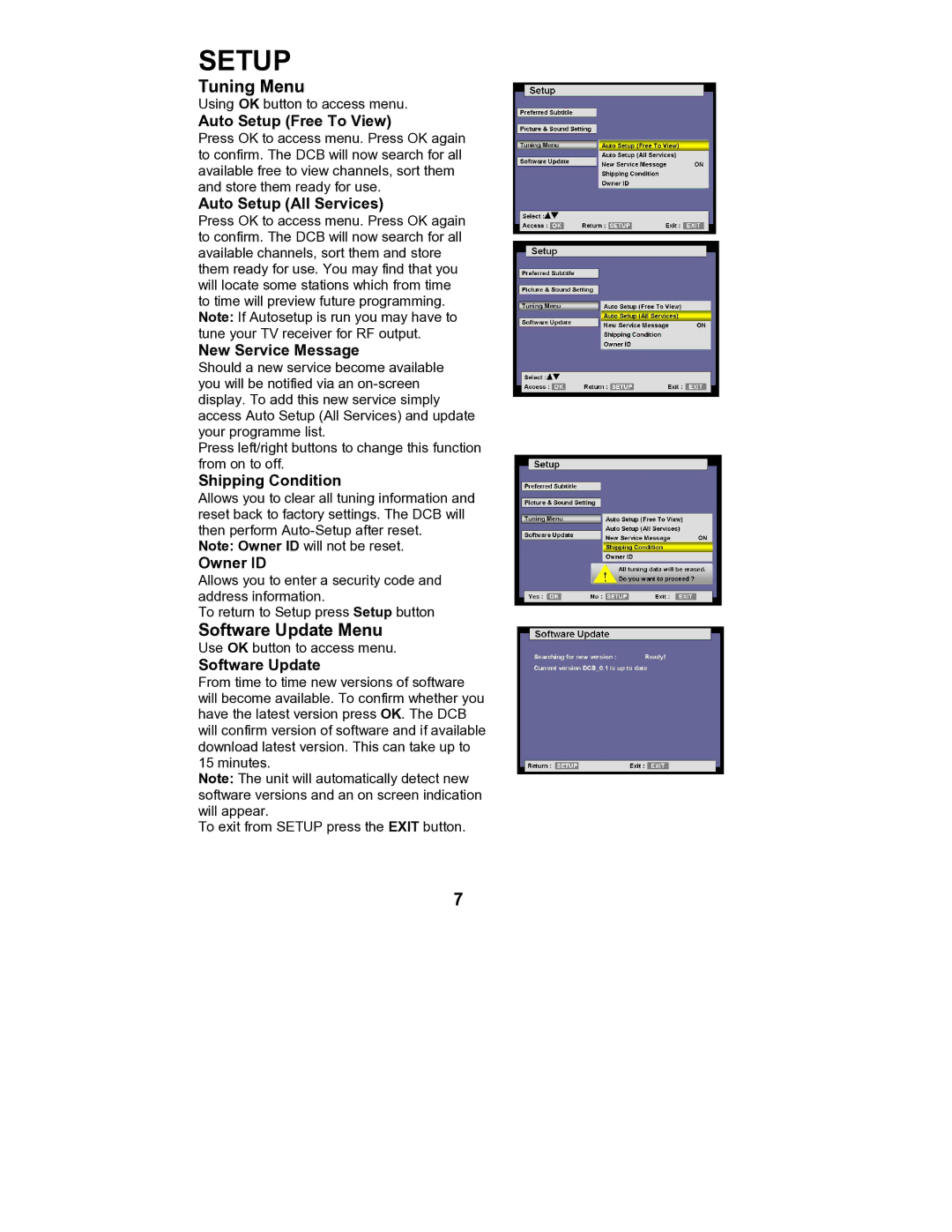 Philips TU-CT20 manual Tuning Menu, Software Update Menu 