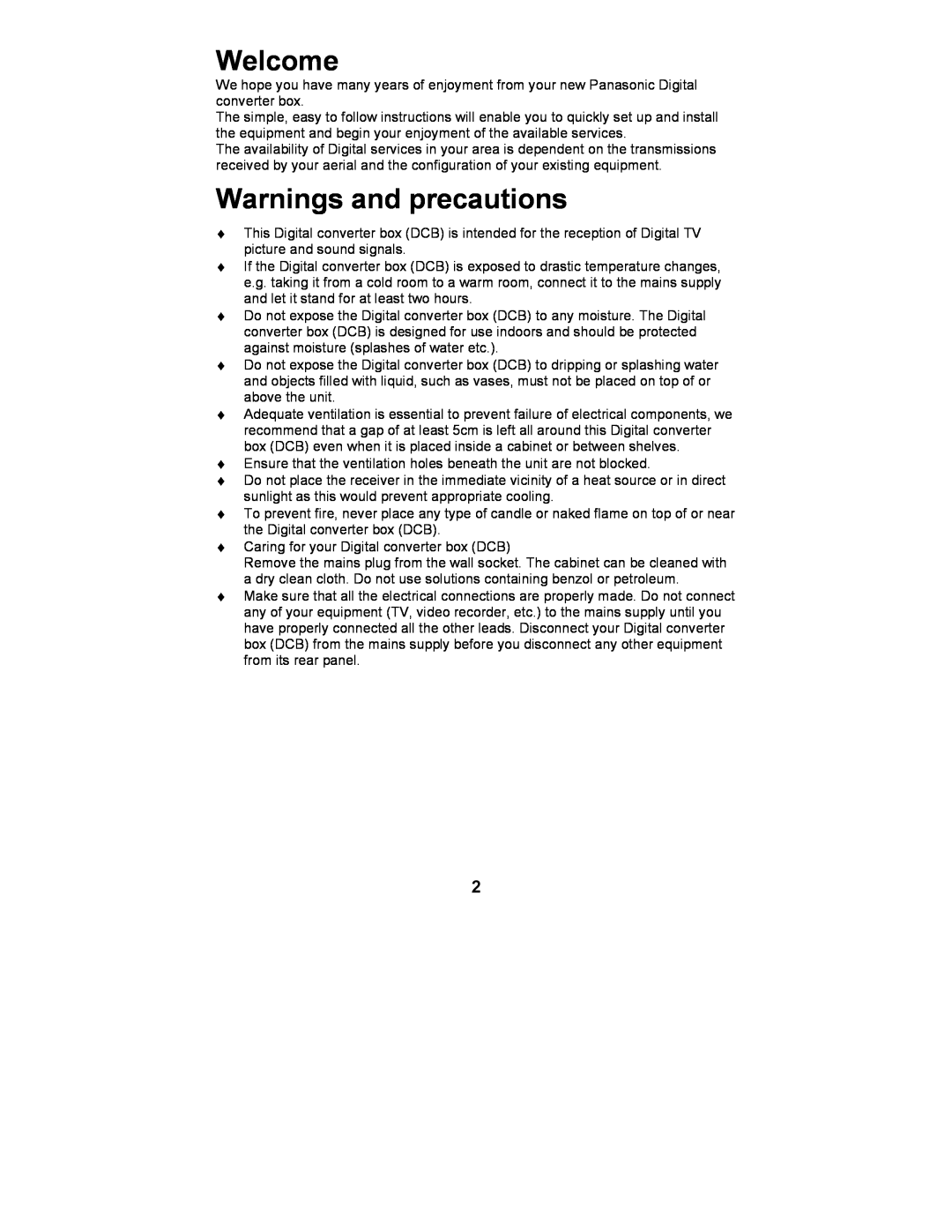 Philips TU-CT20 manual Welcome, Warnings and precautions 