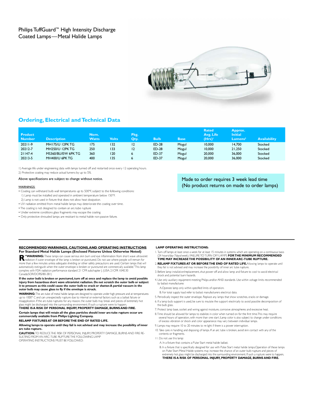 Philips TUFFGUARD Series manual MS360/BU/EW 6PK TG, Above specifications are subject to change without notice 