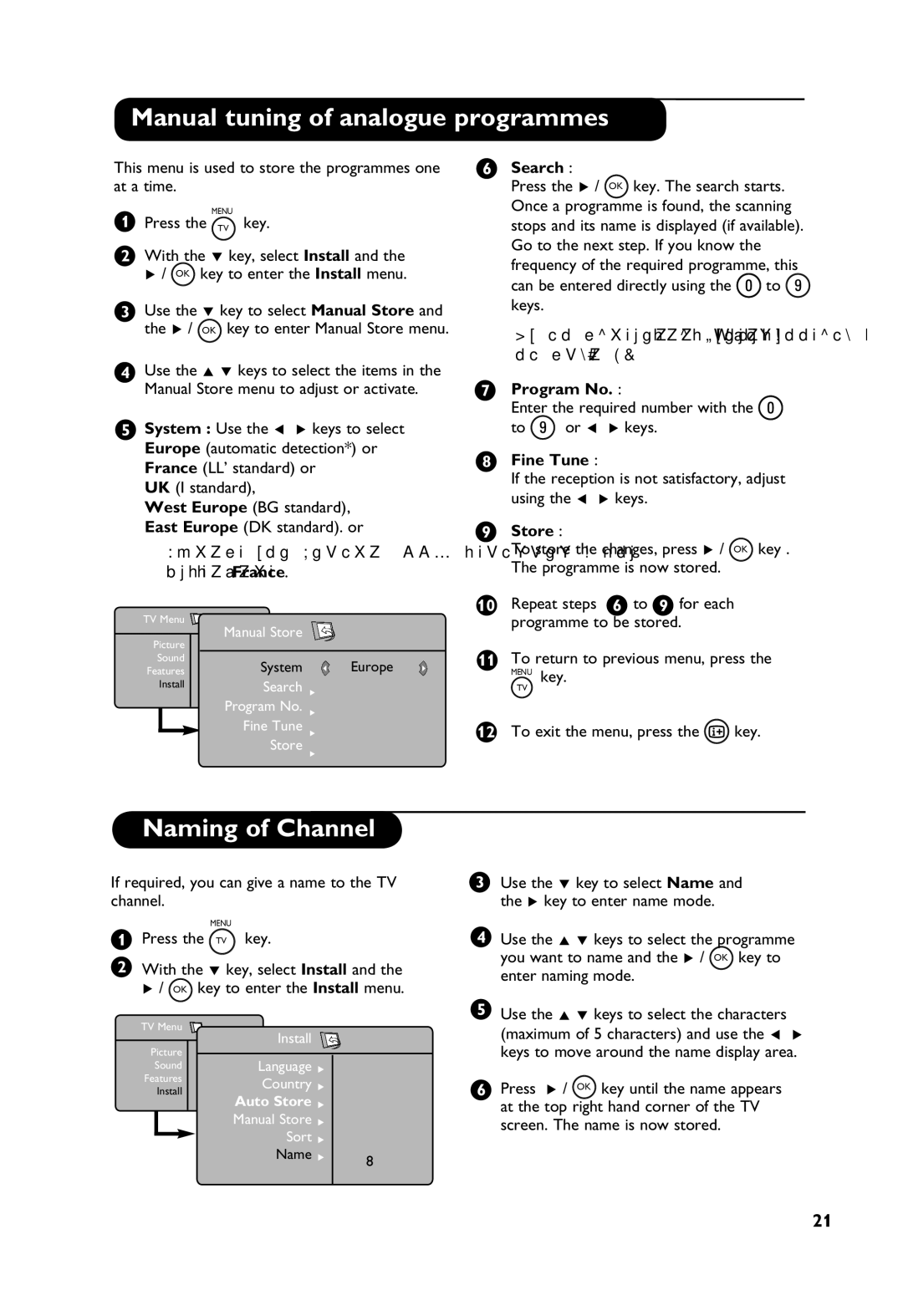 Philips TV Receiver manual Manual tuning of analogue programmes, Naming of Channel 