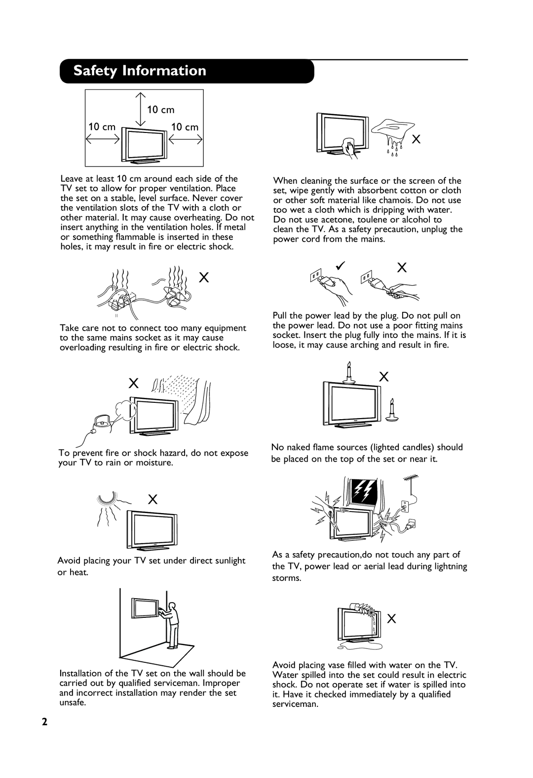 Philips TV Receiver Safety Information, 10 cm, To prevent fire or shock hazard, do not expose, Your TV to rain or moisture 