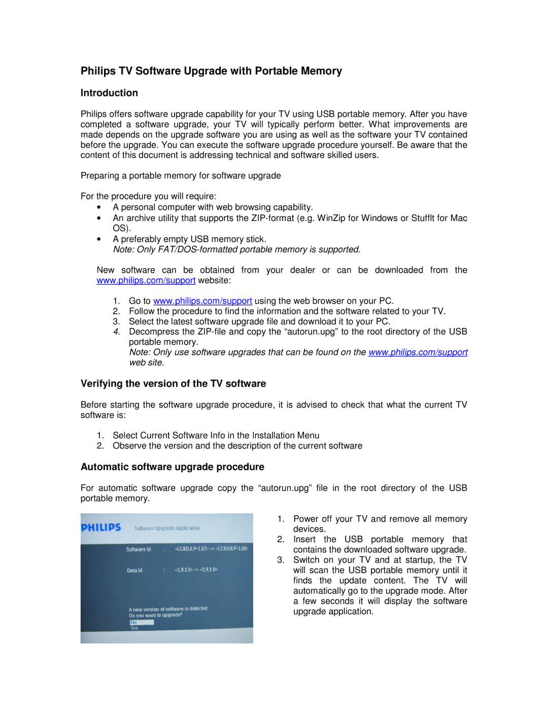 Philips TV Video Accessories manual Philips TV Software Upgrade with Portable Memory, Introduction 
