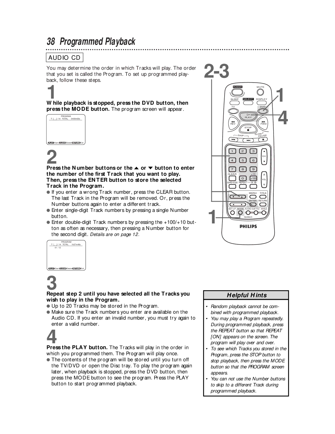 Philips TV/DVD owner manual Programmed Playback 