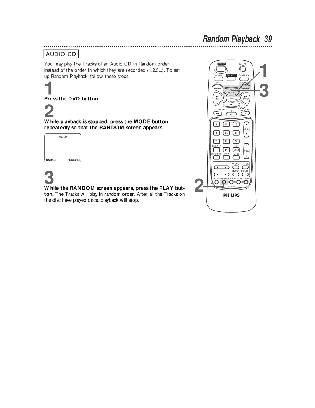 Philips TV/DVD owner manual Random Playback 