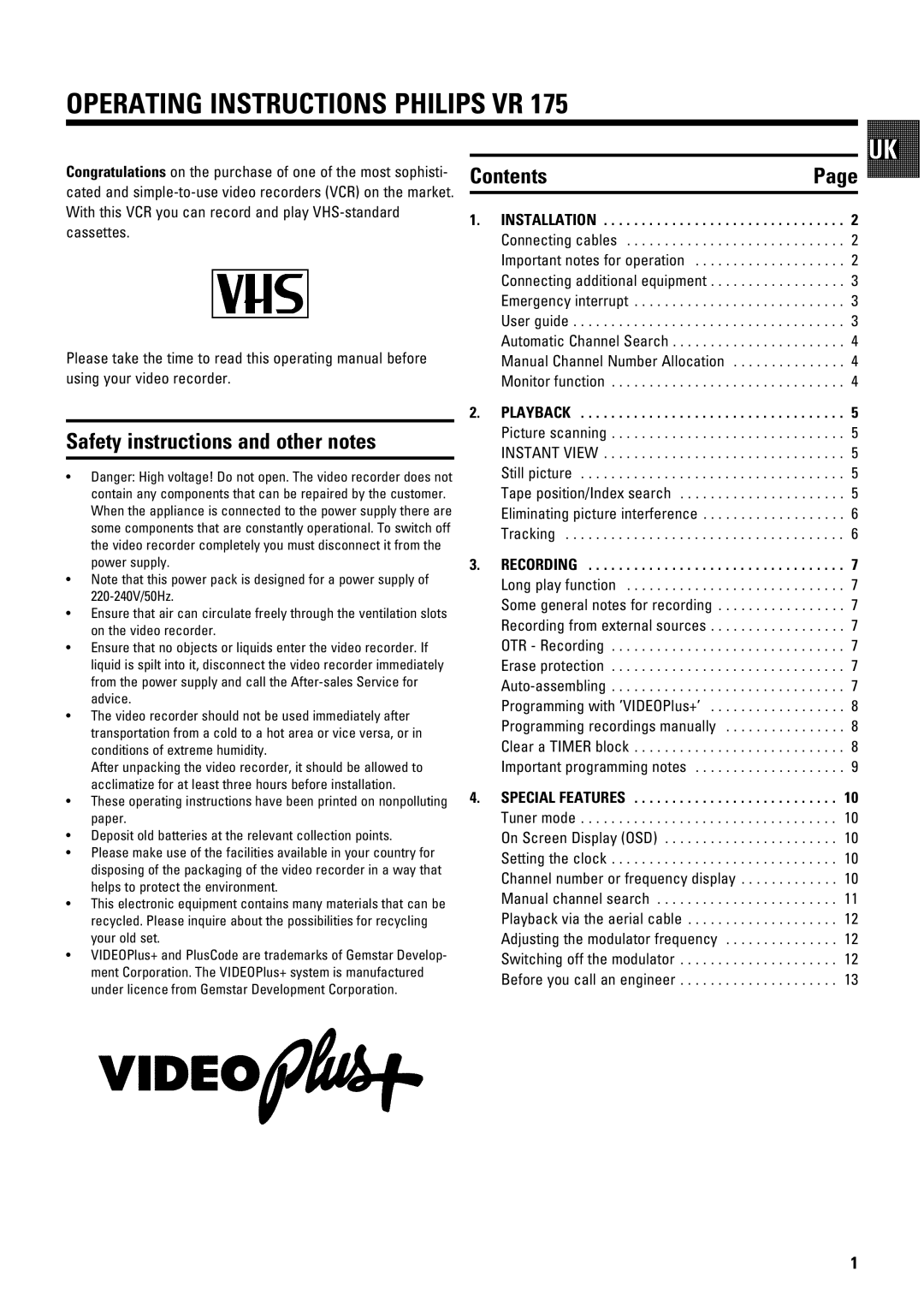 Philips TYPE VR 175 operating instructions FgUiPkYeW YejkilSkYfej gXYcYgj mi 9EC, Us s .hNd HNd us s hSe3 us Twx 