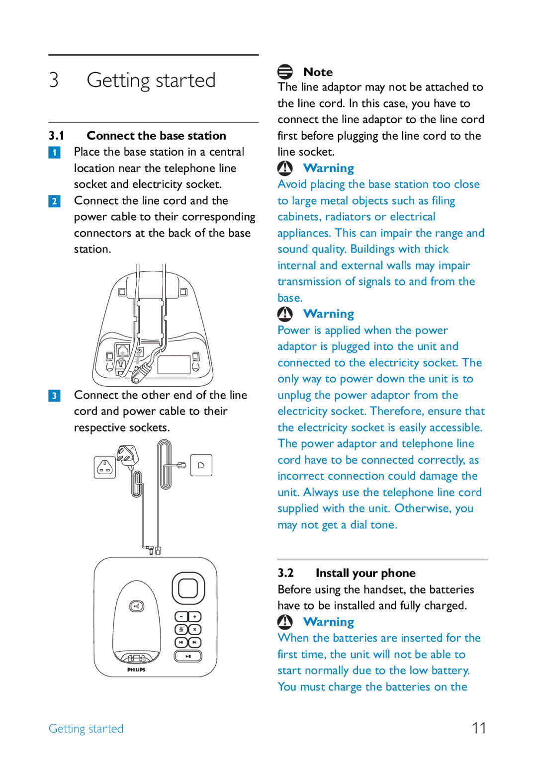 Philips SE255, UCZZ01930AB manual Getting started, Install your phone 