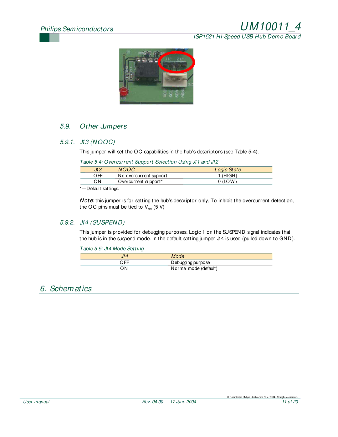 Philips UM10011 user manual Schematics, Other Jumpers 