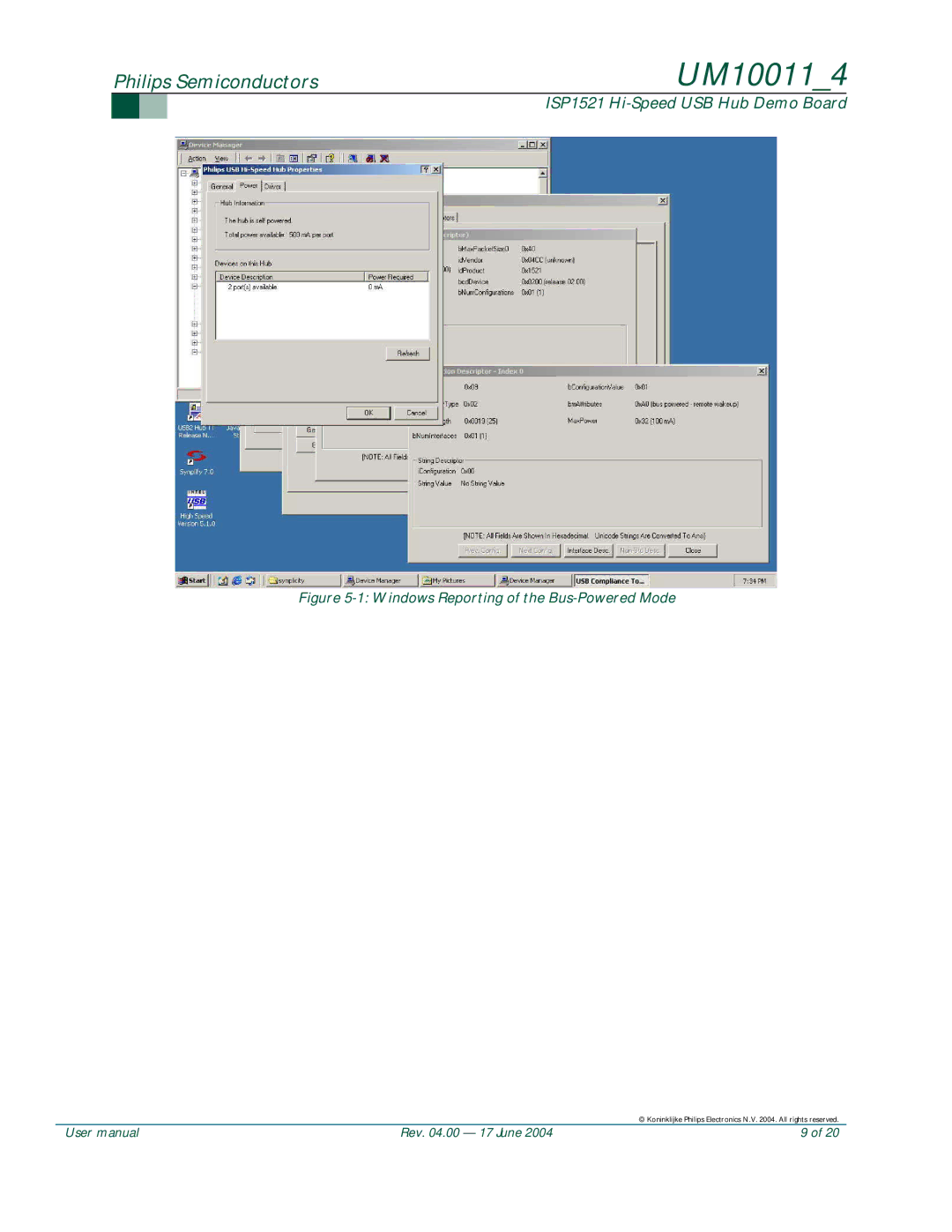 Philips UM10011 user manual Windows Reporting of the Bus-Powered Mode 