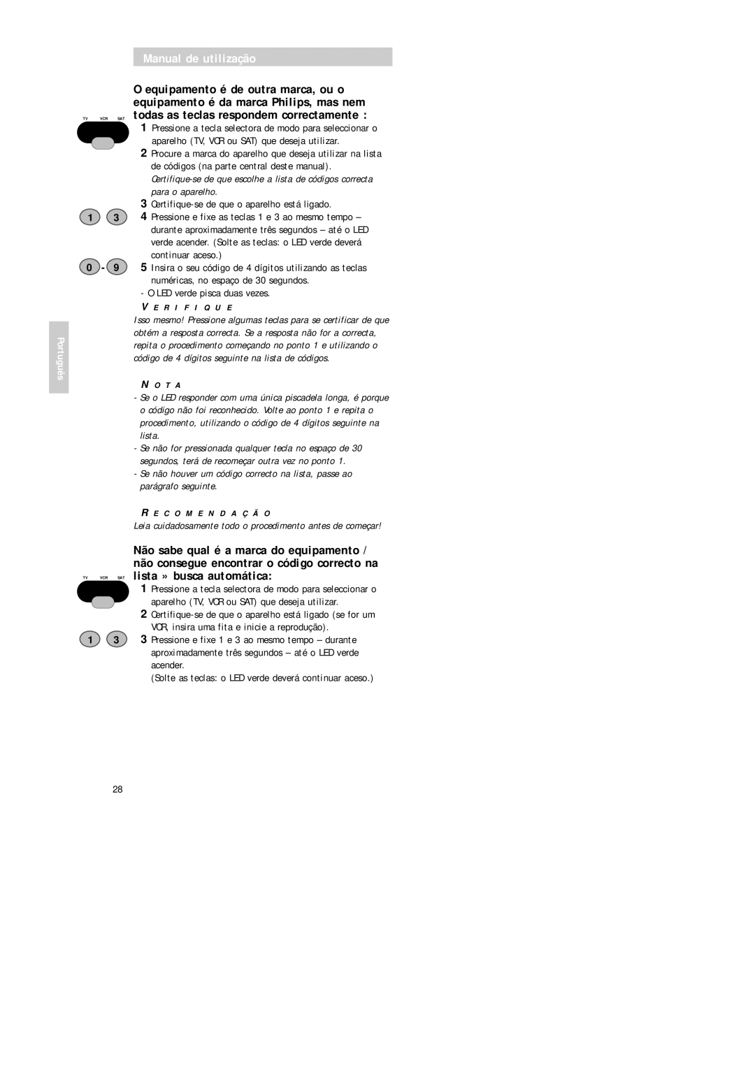 Philips Universal 3 manual Leia cuidadosamente todo o procedimento antes de começar 