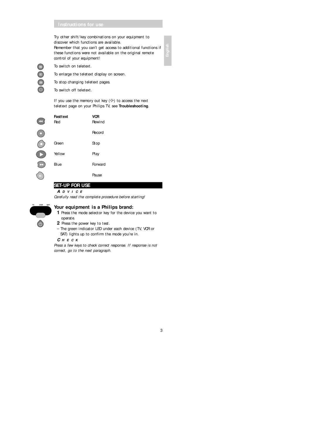 Philips Universal 3 manual SET-UP for USE 