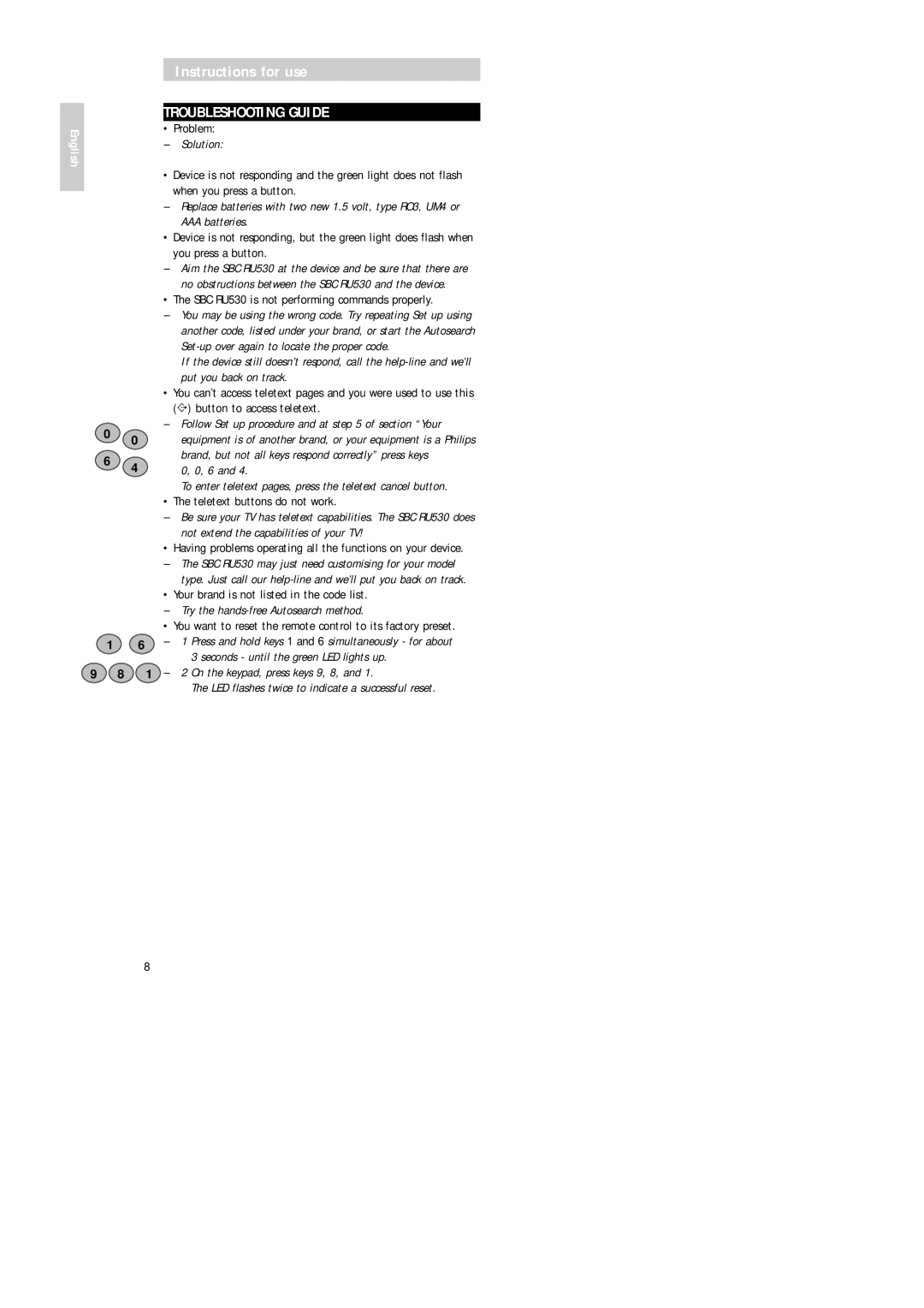 Philips Universal 3 manual Troubleshooting Guide, Solution, Try the hands-free Autosearch method 