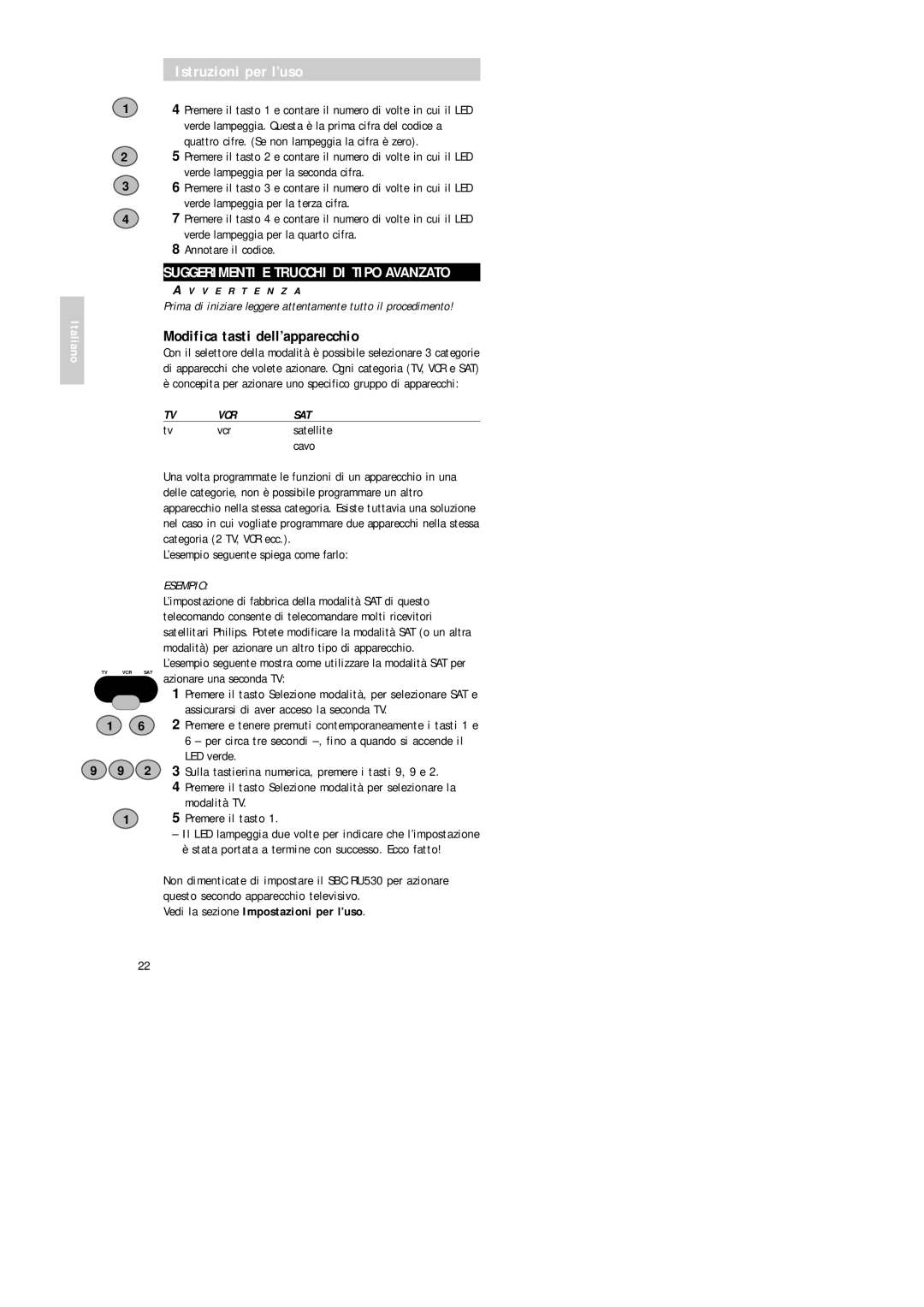 Philips Universal 3 manual Modifica tasti dell’apparecchio, Esempio 