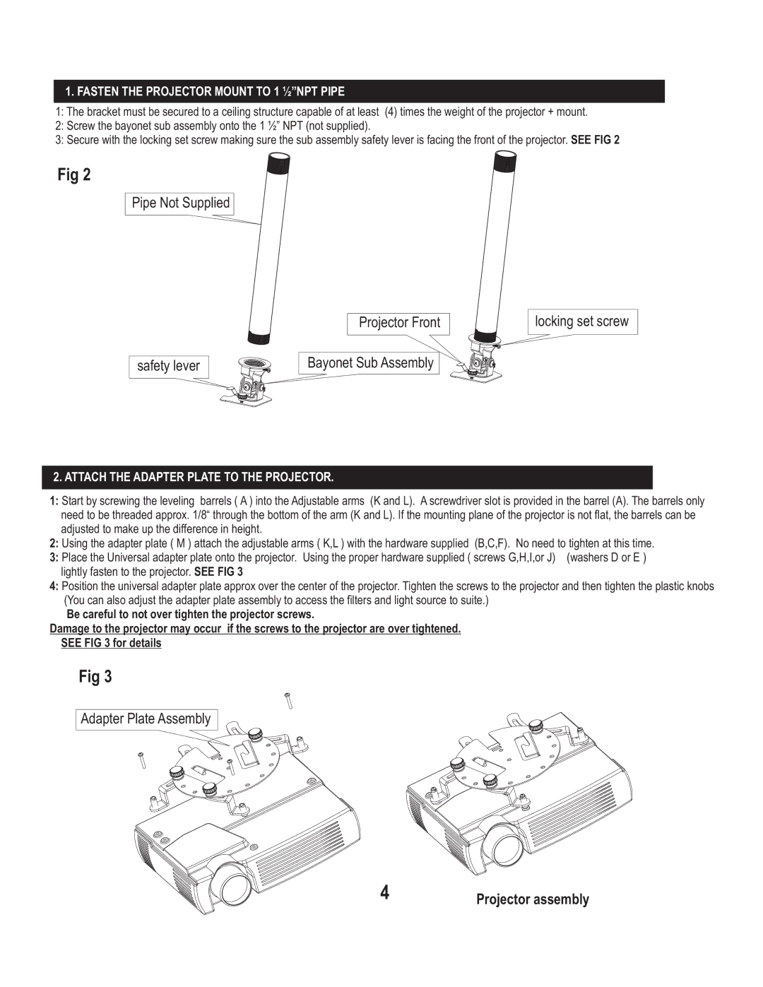 Philips UPM51 warranty Pipe Not Supplied Projector Front, Safety lever, Adapter Plate Assembly, Projector assembly 