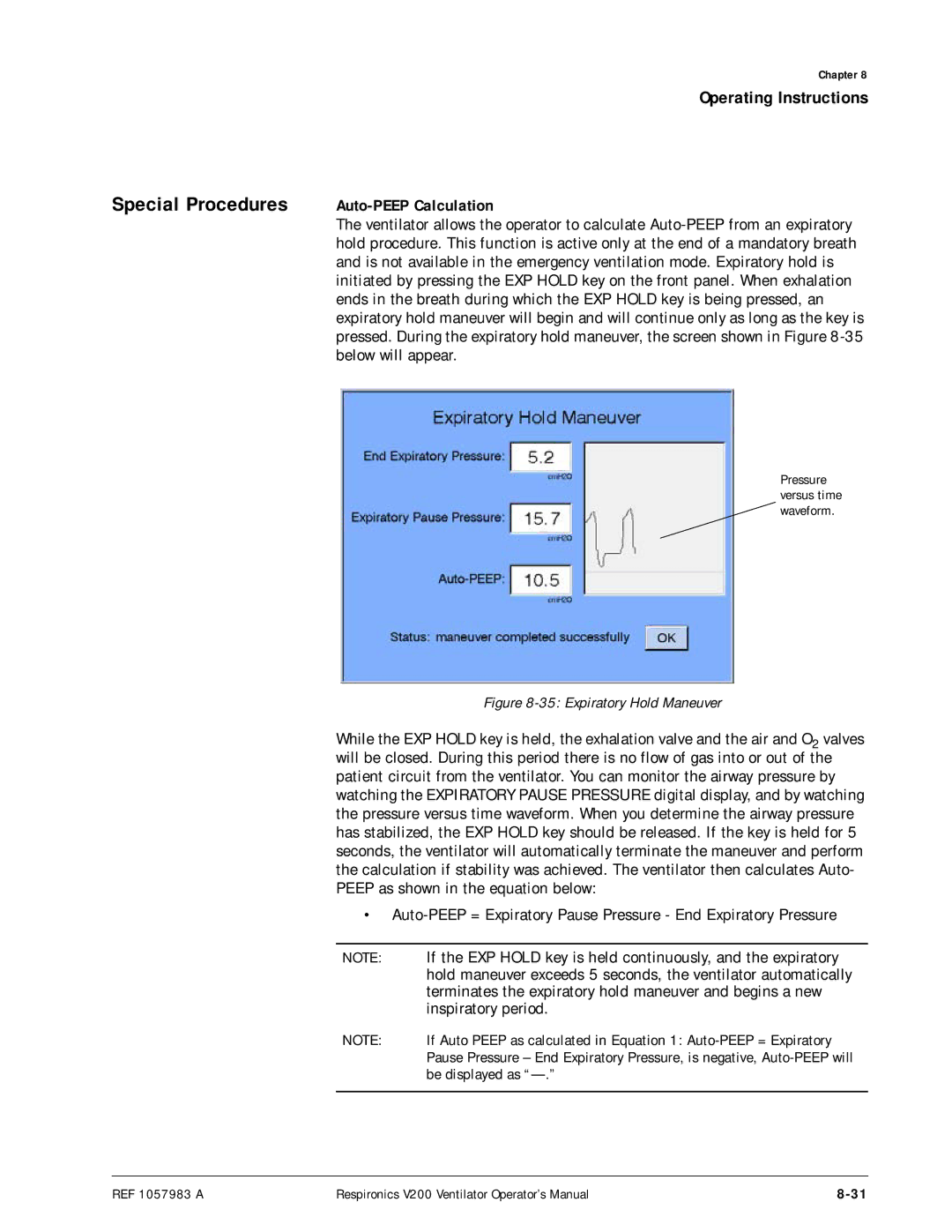 Philips V200 manual Special Procedures, Auto-PEEP Calculation 