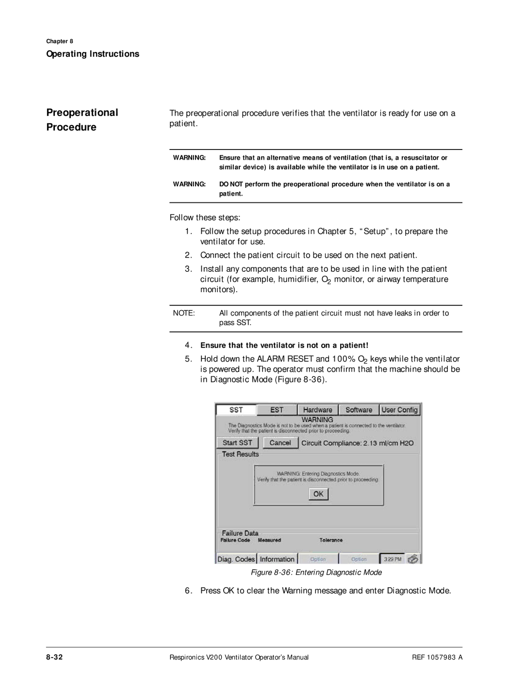 Philips V200 manual Preoperational Procedure, Ensure that the ventilator is not on a patient, Patient 