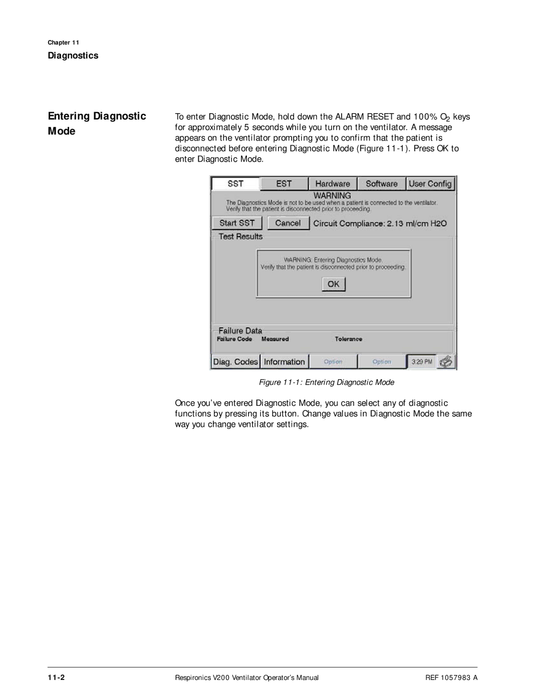 Philips V200 manual 11-2, Entering Diagnostic Mode 