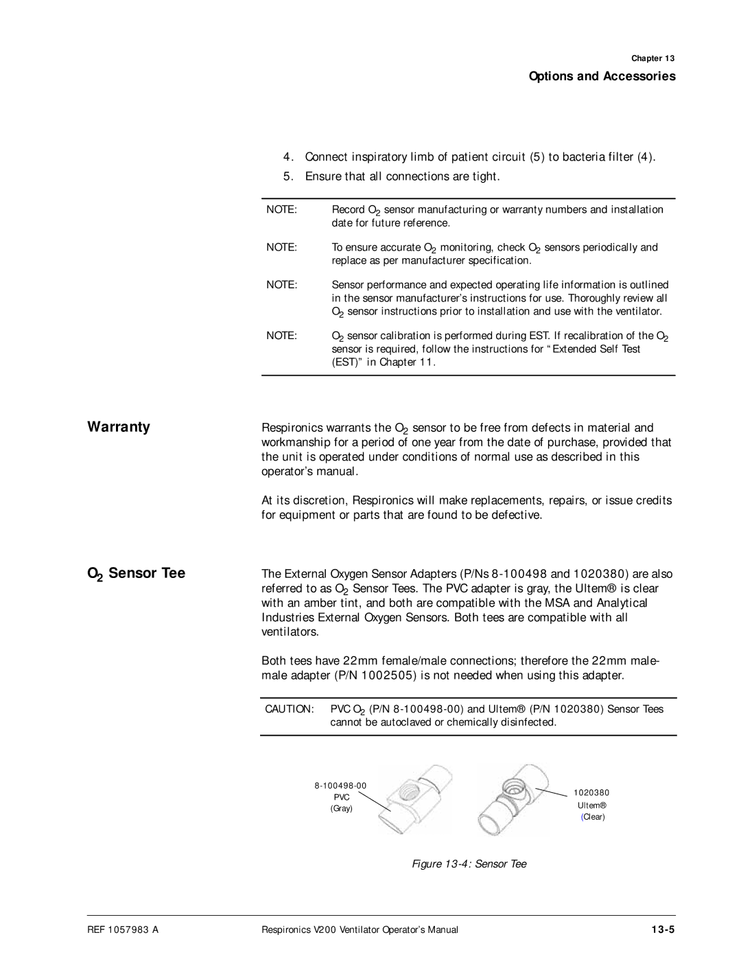 Philips V200 manual Warranty, O2 Sensor Tee, 13-5 