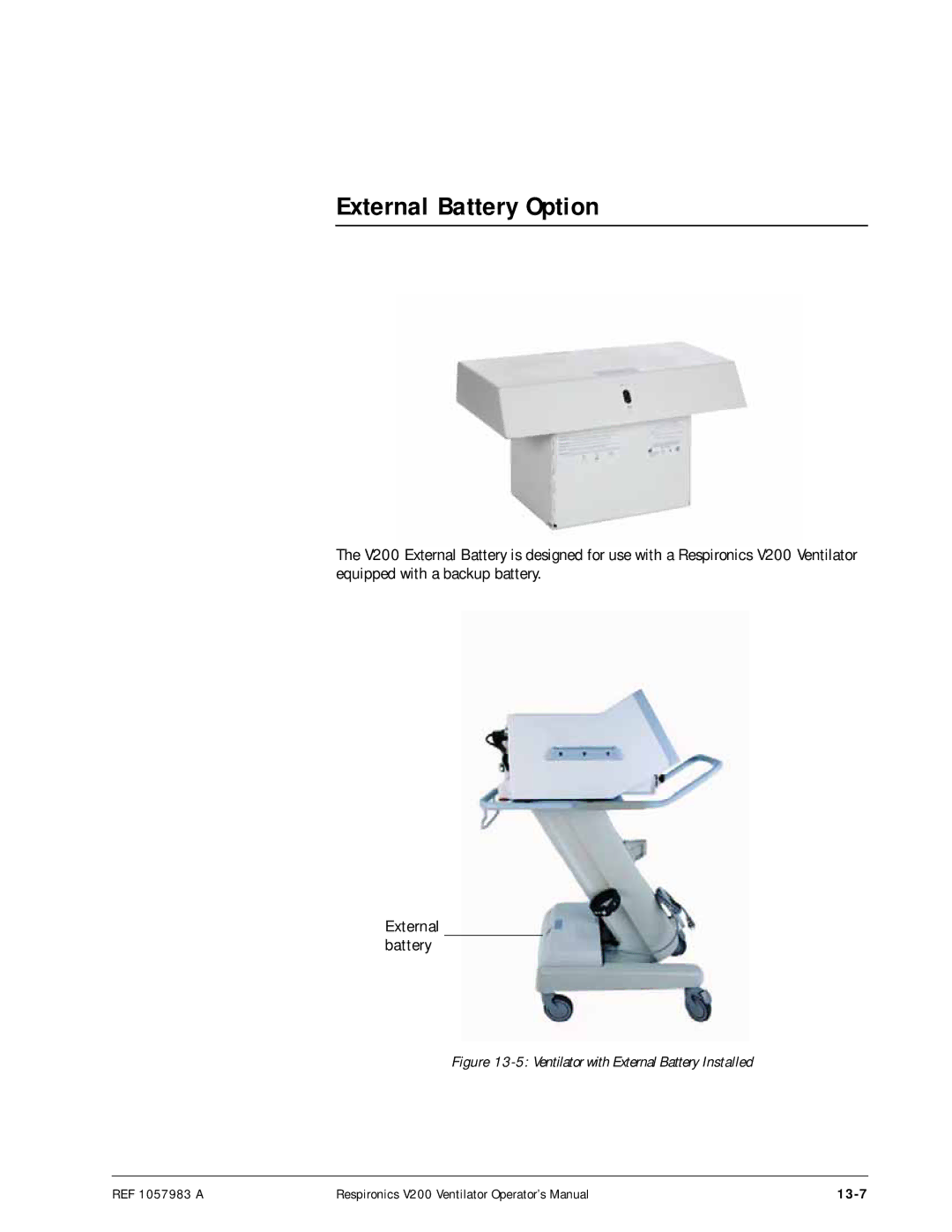 Philips V200 manual External Battery Option, 13-7 