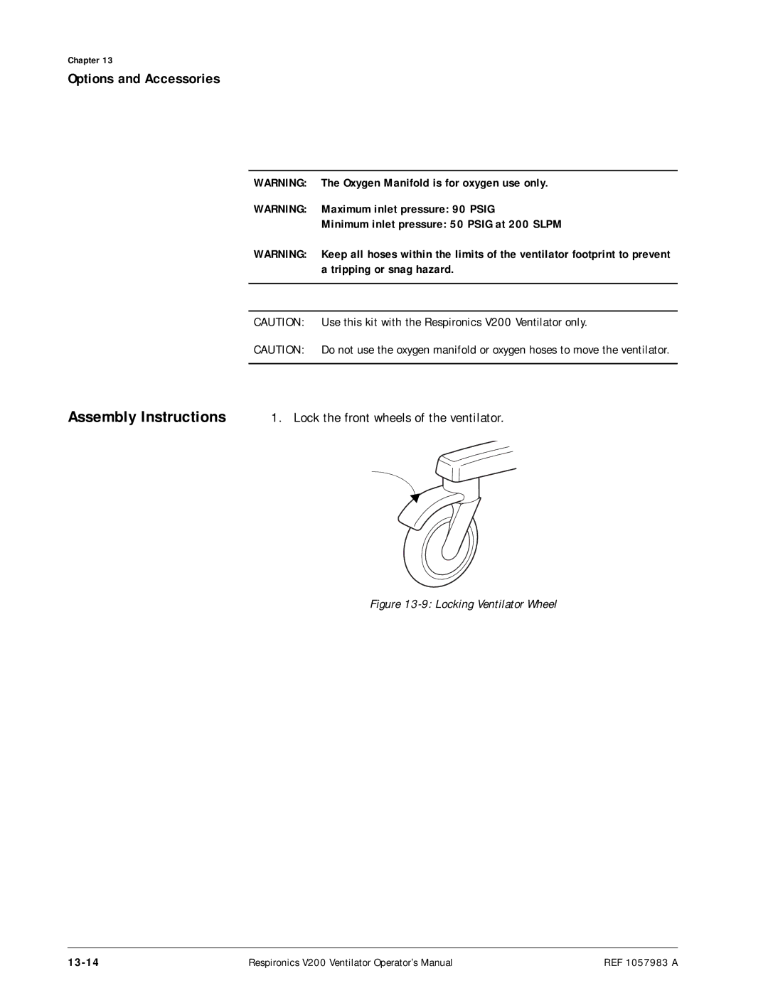 Philips V200 manual Minimum inlet pressure 50 Psig at 200 Slpm, 13-14 