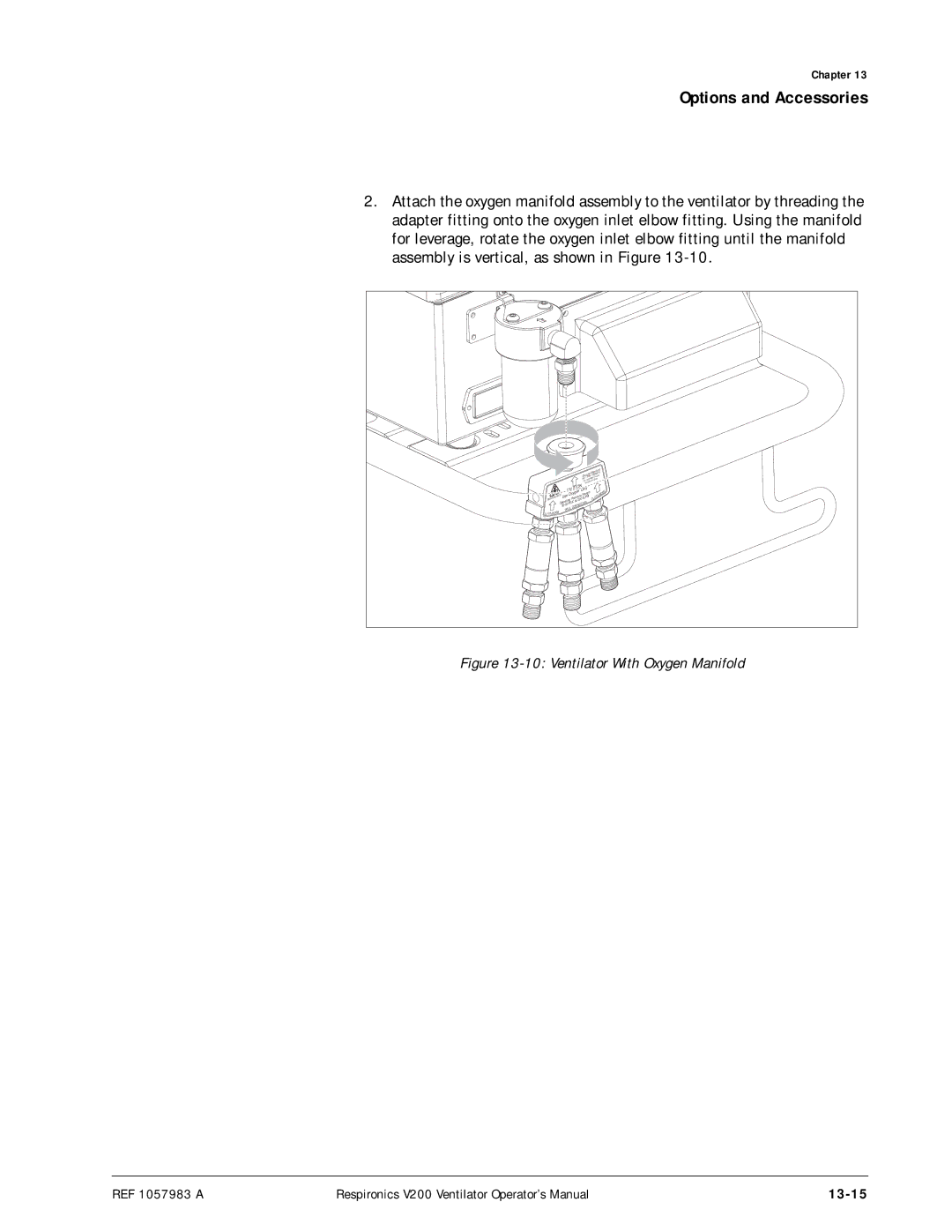 Philips V200 manual 13-15, Ventilator With Oxygen Manifold 