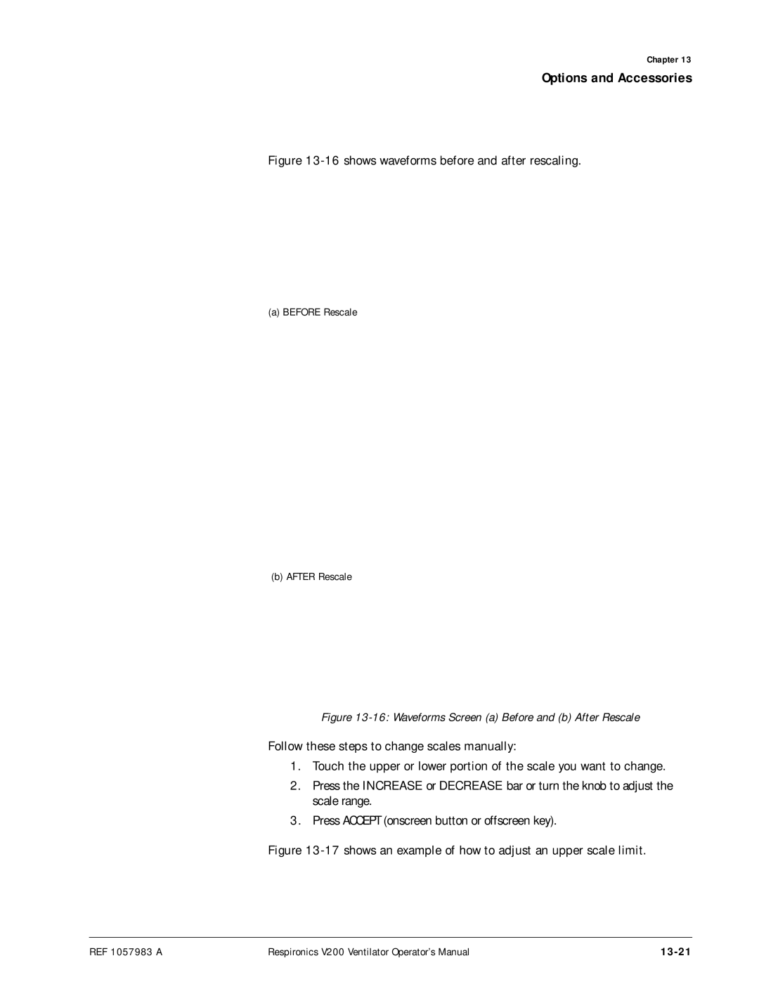 Philips V200 manual shows waveforms before and after rescaling, 13-21 