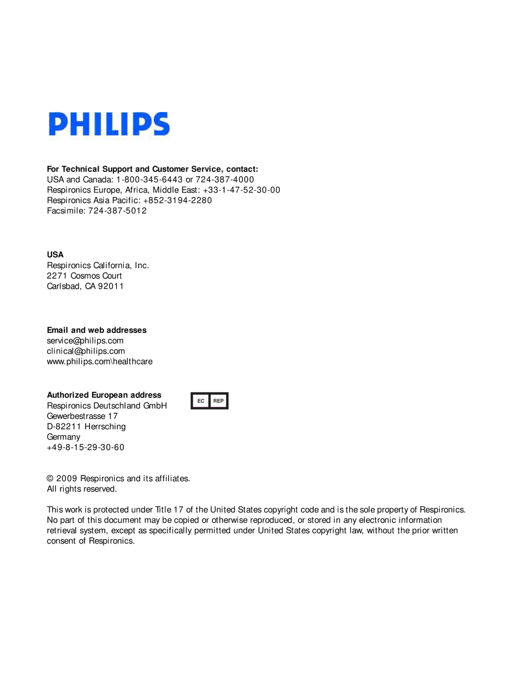 Philips V200 For Technical Support and Customer Service, contact, Email and web addresses, Authorized European address 