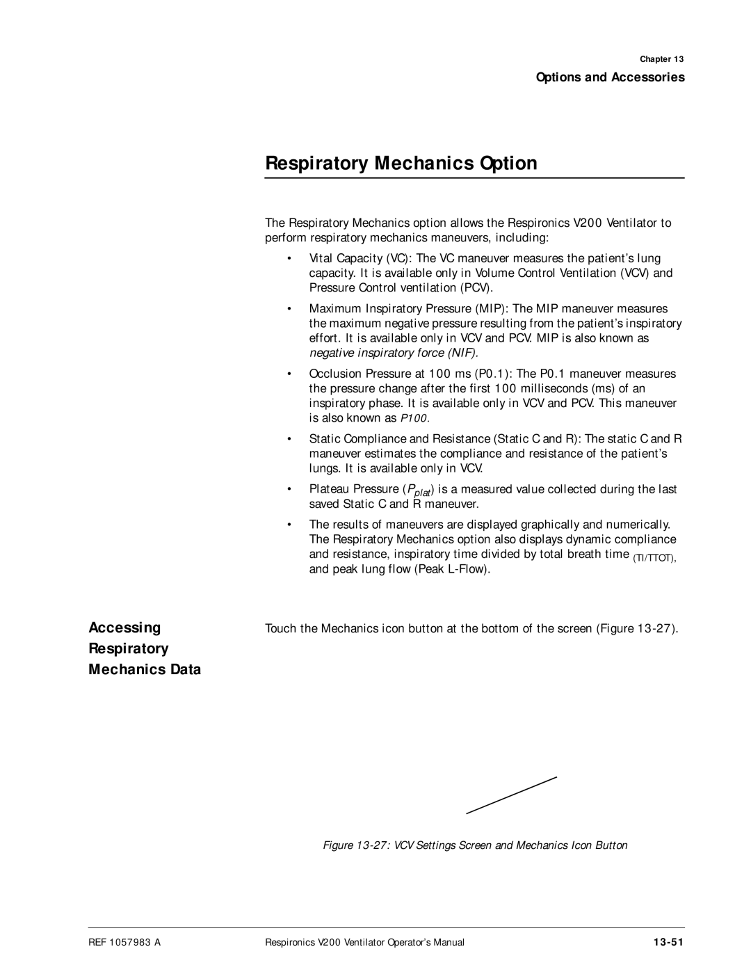 Philips V200 manual Respiratory Mechanics Option, Accessing Respiratory Mechanics Data, 13-51 