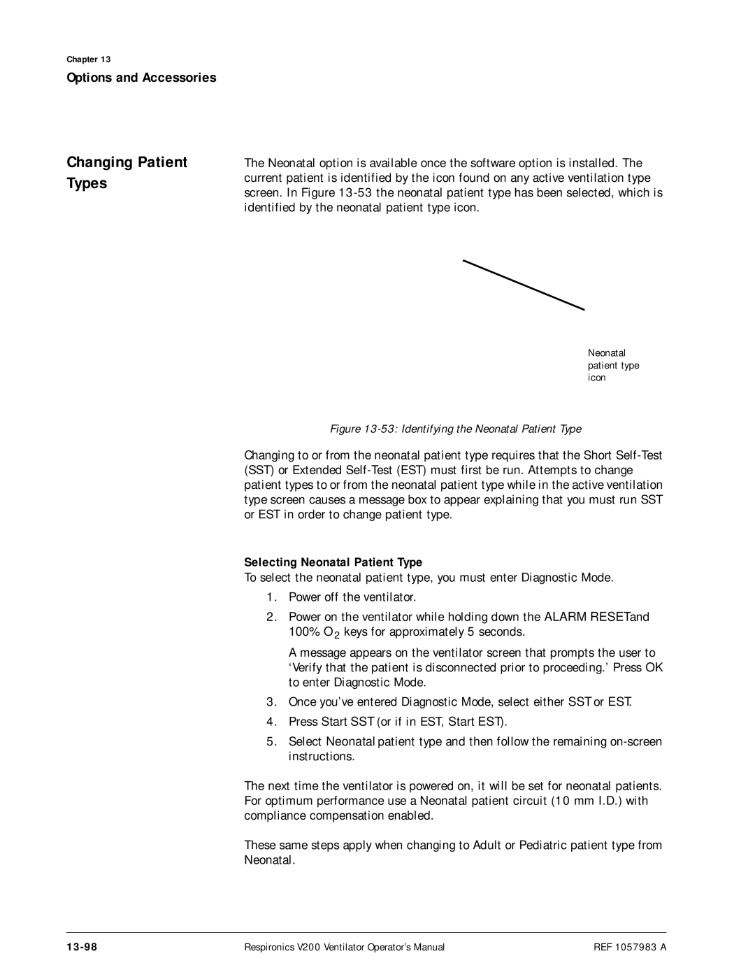 Philips V200 manual Changing Patient Types, Selecting Neonatal Patient Type, 13-98 