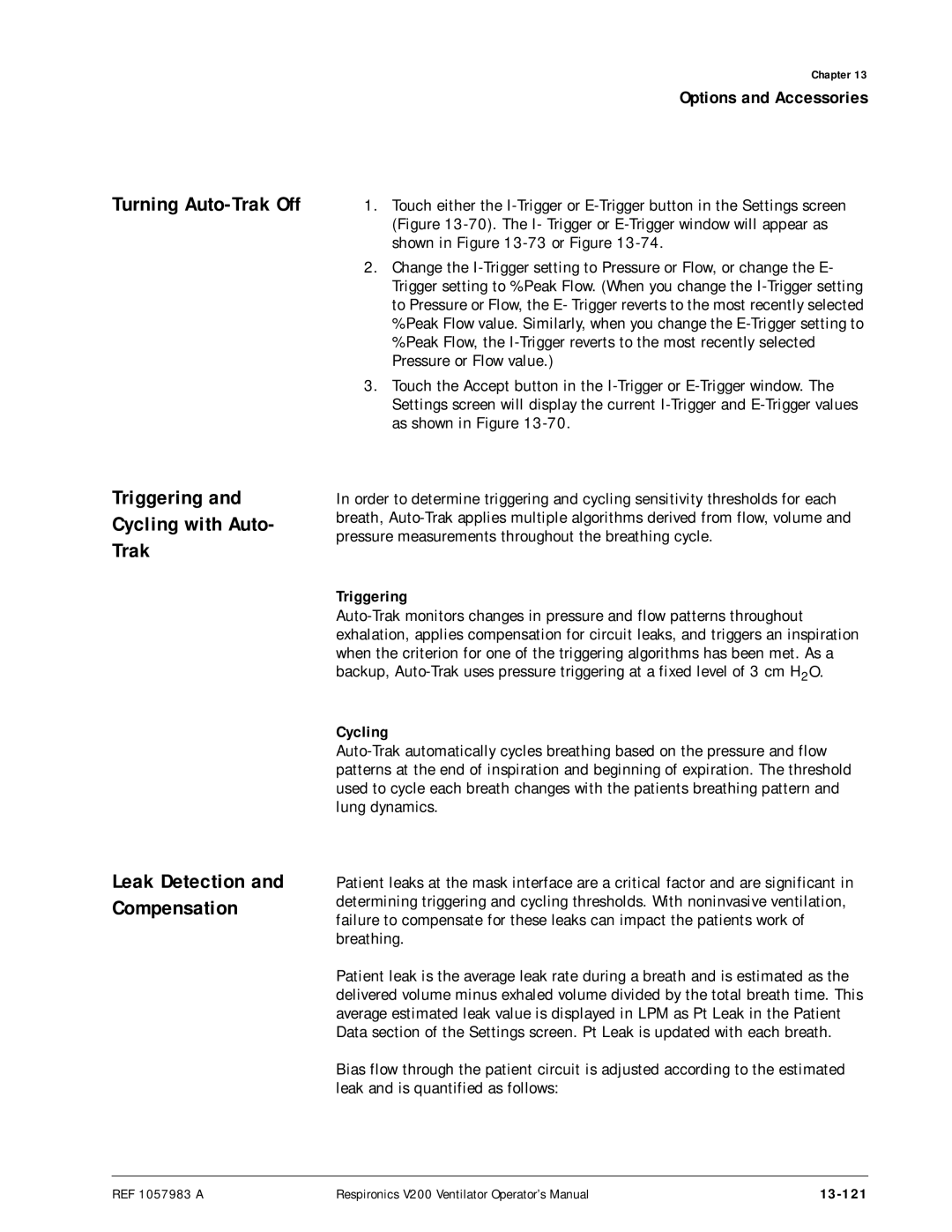 Philips V200 manual Triggering and Cycling with Auto- Trak, Leak Detection and Compensation, 13-121 