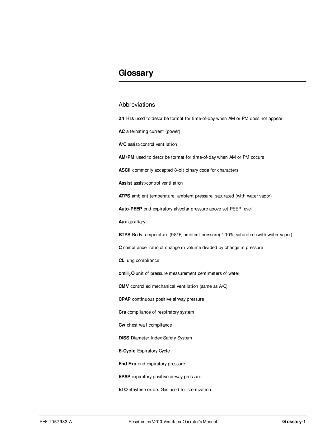 Philips V200 manual Glossary, Abbreviations 