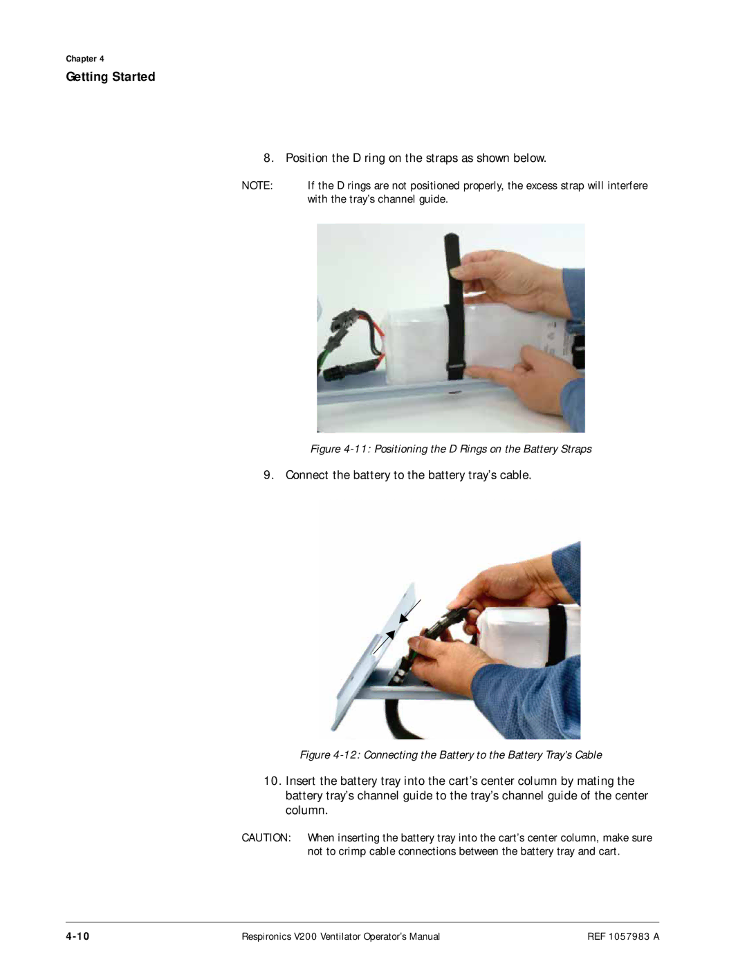 Philips V200 manual Connect the battery to the battery tray’s cable 