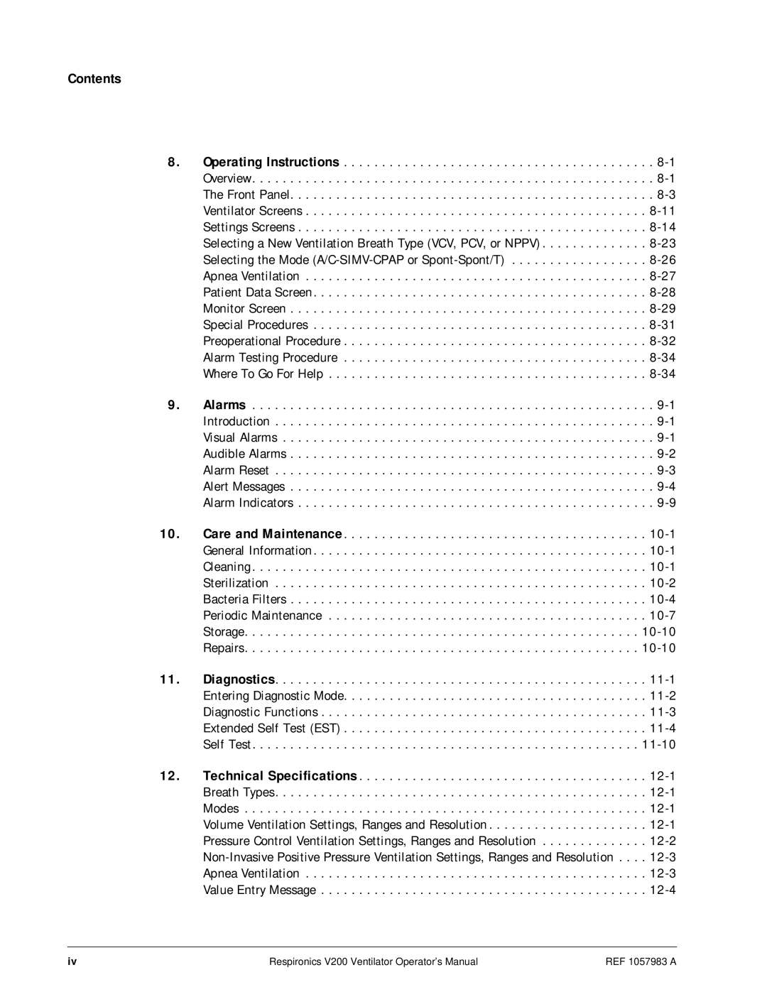 Philips V200 manual Contents 