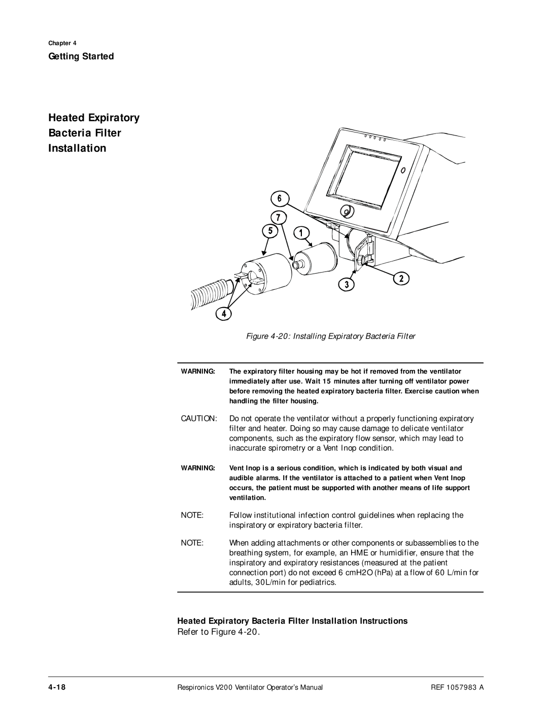 Philips V200 manual Heated Expiratory Bacteria Filter Installation Instructions 