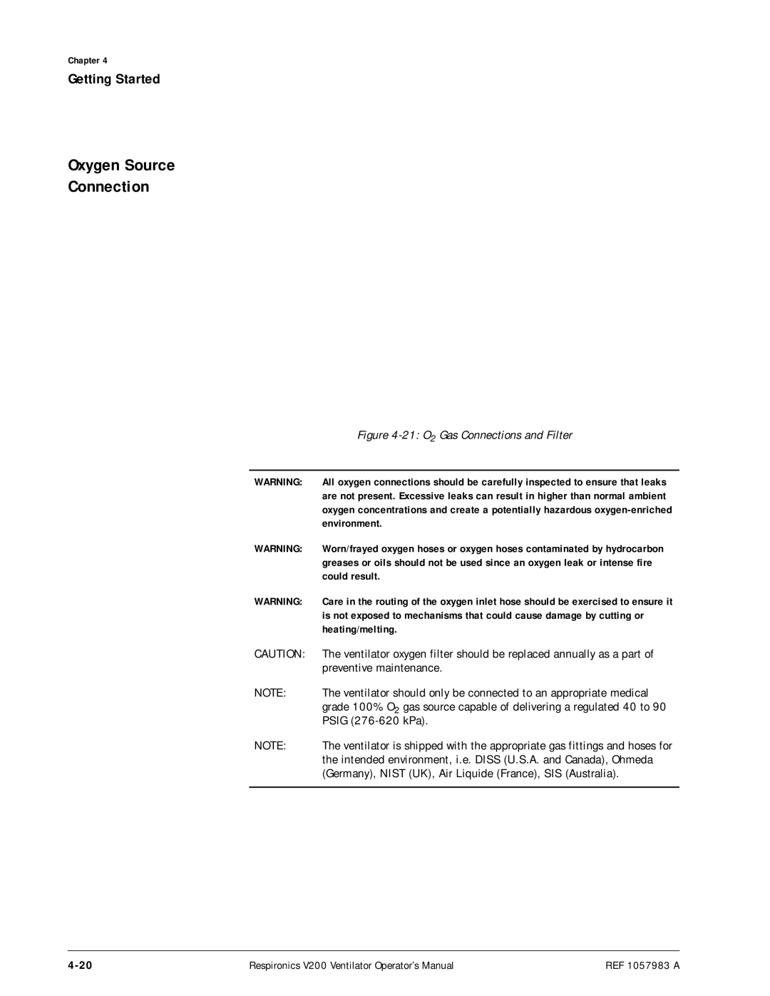 Philips V200 manual Oxygen Source Connection, Environment 