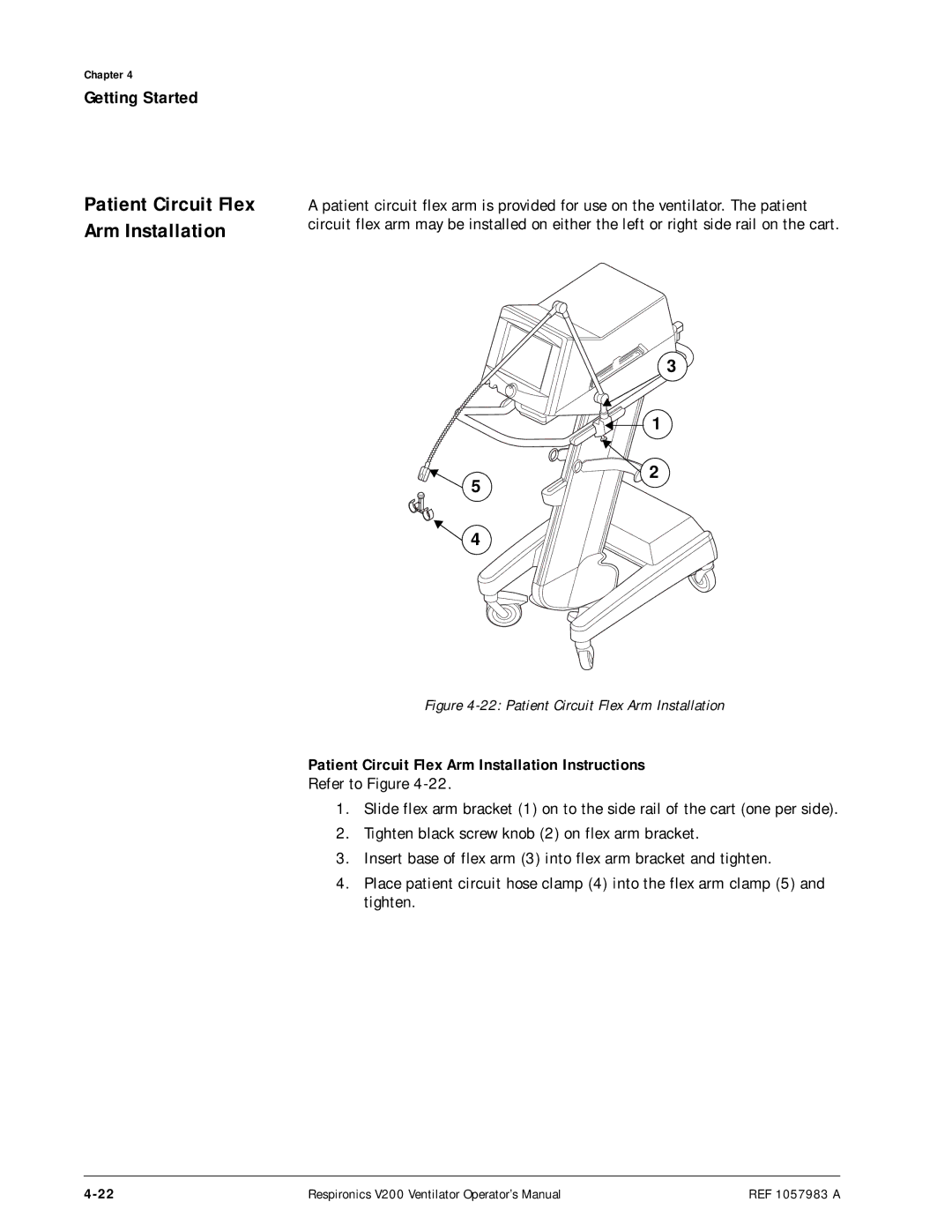 Philips V200 manual Patient Circuit Flex Arm Installation Instructions 