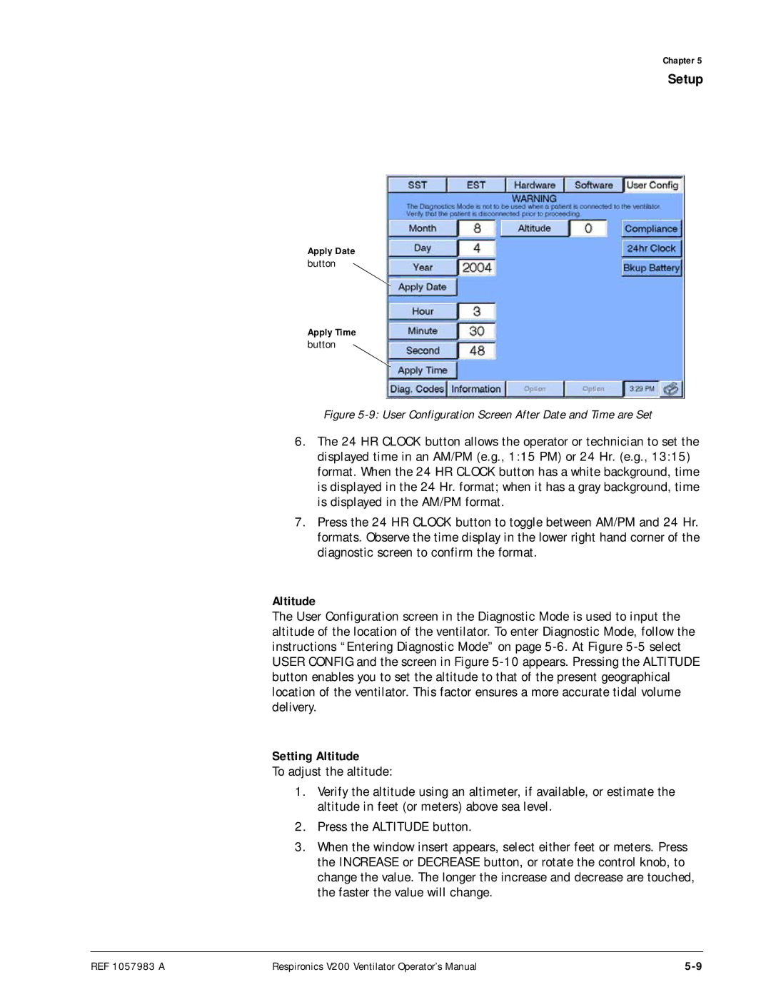 Philips V200 manual Setting Altitude 